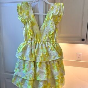 BuddyLove Yellow and green puffy ruffle dress